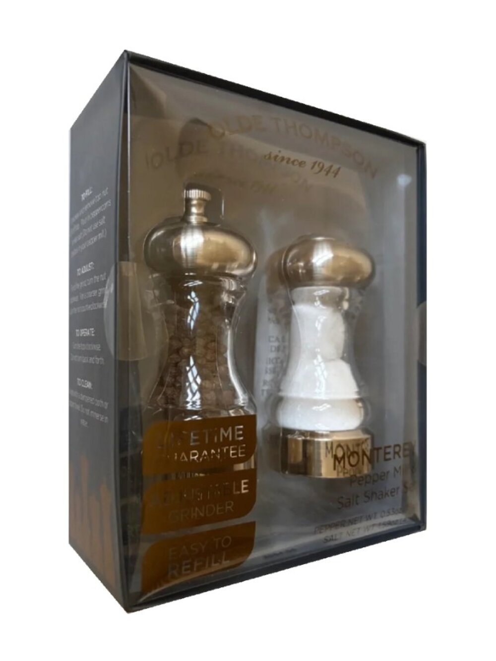 brand new set Olde Thompson "Monterey" Salt Shaker & Pepper Mill